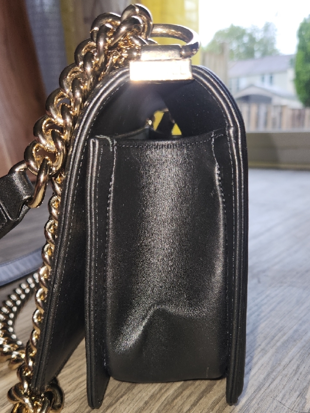 CHANEL Black Chevron Quilted Leather Crossbody with Gold Chain - Picture 3 of 5